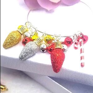 Silver toned bangle cuff Adustible charm bracelet hand made.